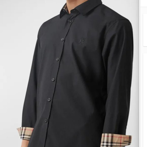 Burberry Other - Burberry Men's Dress Shirt Black with Burberry Plaid Collar/Cuffs Med-Preowned